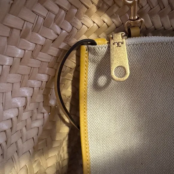 Tory Burch Beige and Yellow Woven Tote Basket Bag - Picture 7 of 11